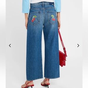 MOTHER Blue Jeans with Cherry Embroidery